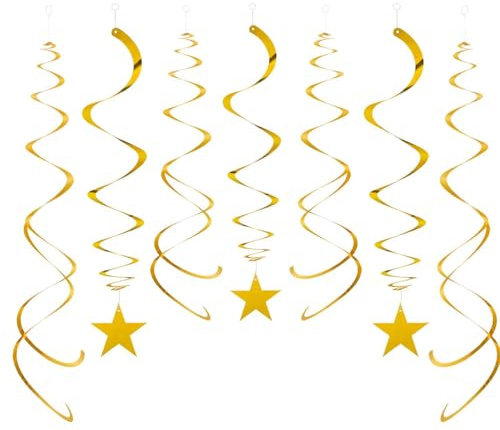 GAKA FAVOR 30 Stück Wirbel Deko Gold Stern Spiralen Girlande Folien Deckenhänger Stern DoppelSpiral Deko für Geburtstag, Hochzeit, Silvester oder Karneval Partydeko