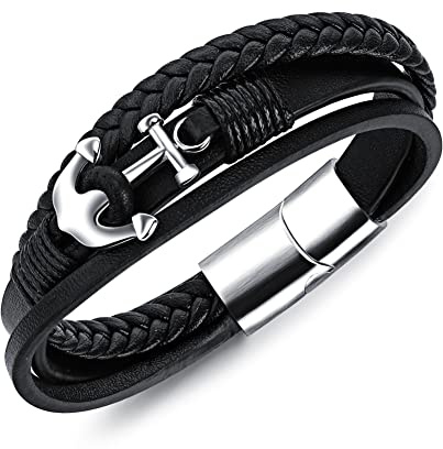 Ategazza Hombre Pulsera Cuero con Ancla Acero Inoxidable 21,5 cm gb503