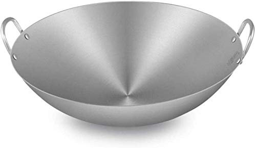 HMTE Pentole Padelle Wok - Padella Non Ricoperta, Wok Grande/Padella Professionale, con Manico Aiutante, Wok Multiuso, Padella 34-80 Cm, Argento-75 Cm, Argento, 80 CM (Argento 50 CM)