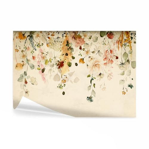 decomonkey Fototapete Blumen, 300x210 cm, Natur Pflanzen Stein Vintage | Retro, bunt, beige, Vlies, Schlafzimmer, Wohnzimmer, Tapete, Fototapeten, Tapeten, Vliestapete, Wandtapete, moderne, Wand