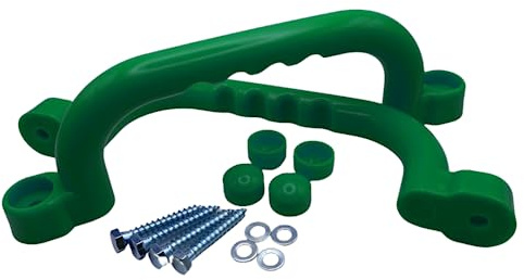 HOQ 1 Paar Premium Haltegriffe - 2 Stück hochwertige Kunststoff-Griffe - Handläufe 240x75 mm - für Stelzenhäuser, Hochbetten, Spielhäuser und Spieltürme - Grün