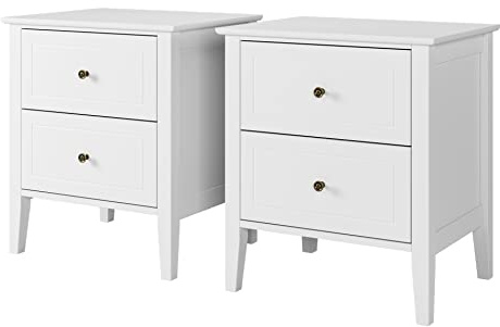 FOREHILL Table de Chevet Lot de 2 Table d’Appoint 2 Tiroirs 50x40x55.5cm | Chevet de lit pour chambre salon, 2 tiroirs spacieux, Montage facile, Pratique, Poignée en métal, pour petits espaces, salon