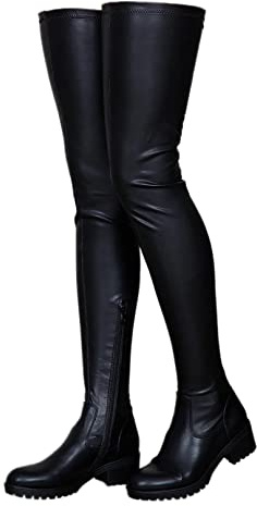 CRETUAO Cuissardes pour Femme, Bottes Longues en Daim Extensible à Talon épais pour Femme,Black (no Velvet),45 EU
