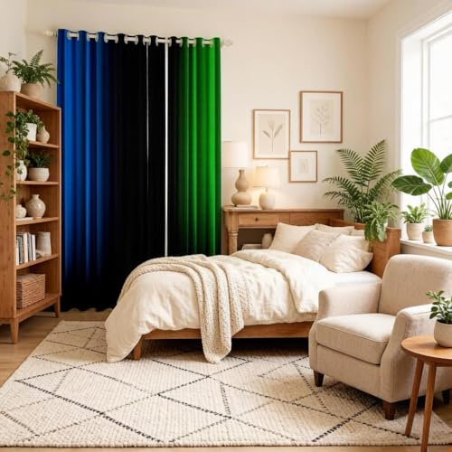 Loussiesd Geometric Abstract Ombre Window Curtains for Bedroom Living Room Kids Boys Teens Blue Green And Black Striped Curtains Decor Modern Fashion Window Drapes Treatments W46*L54