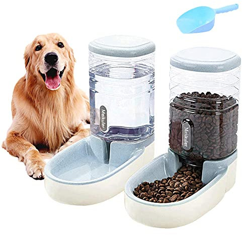 Distributore automatico di acqua da 3,8 l, 3,8 l, distributore automatico di cibo secco, stazione di alimentazione per cani, gatti, animali domestici (grigio)