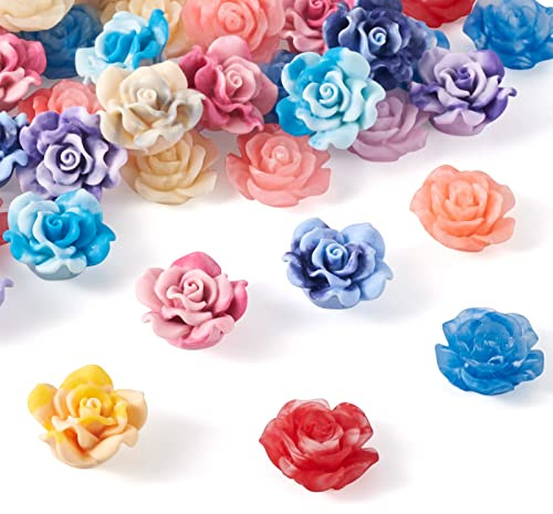 Craftdady Resin Flower Beads 72Pcs Flatback Kawaii Flower Cabochons 2 Style No Hole Rose Beads Floral Cameo Decor Charms for Hair Pins DIY Craft Jewelry Making