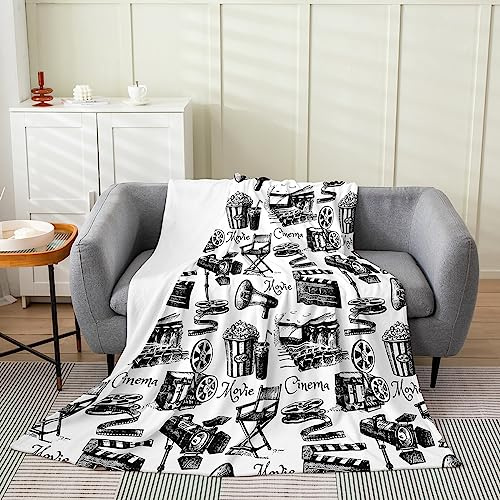 Movie Night All Season Bed Blanket Queen 90x90 Cinema Plush Throw Blanket for Kids Movie Theater Decor Flannel Fleece Blanket Women Men Ultra Soft Decor Old Fashion Home Theater
