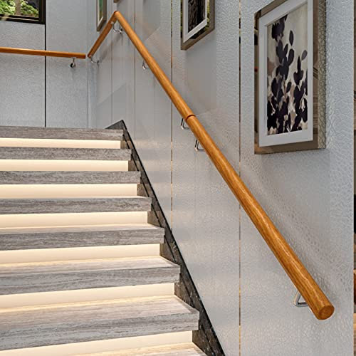 NZPOST Treppenhandlauf aus Holz im europäischen Stil an der Wand, Geländerhandlauf aus massivem Holz, für Zuhause, Innenbereich, Loft, Villa, Kindergarten (20 Fuß/600 cm)