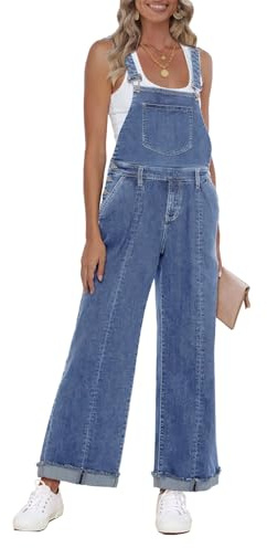 Roskiky Tuta da donna in denim a vestibilità ampia con gamba larga, salopette con pettorina, jeans stretch baggy Y2K, comodo jumpsuit elegante, M