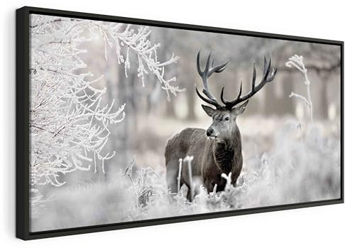 murando - Wandbilder XXL mit Rahmen Hirsch 80x40 cm Wandbilder groß Leinwandbild XXL schwarzer Holzrahmen modern Wanddekoration Kunstdruck Wanddeko Wohnzimmer Schlafzimmer C-0065-b-c