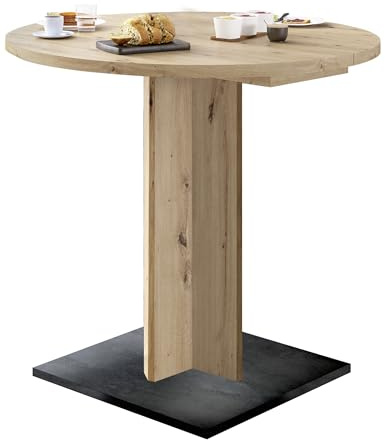 möbelando Esstisch >Judd< rund, ausziehbar bis 120cm, Asteiche Dekor - 80/120x75x80cm (BxHxT)