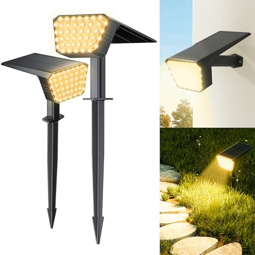 FIFlying Faretti Solari da Esterno, 2 Pezzi 44 LED Luci Solari da Esterno, 3 Modalità IP65 Impermeabile Lampade da Giardino per Cortile, Patio, Piscina, Vialetto, Alberi (Bianco Caldo)