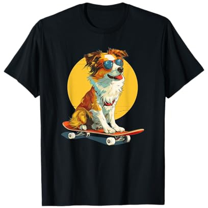 Coole Sonnenbrille Hund sitzend auf Skateboard für Jungen und Mädchen T-Shirt