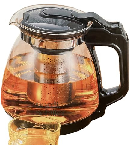 DMA-Z Teekanne Glas Hitzebeständig Glaskanne mit Deckel 1700ml Teekanne mit Siebeinsatz Teekanne mit Edelstahl Filter Sieb Tea Maker Teekanne mit Sieb Glas Tee Kanne (1700 ml)