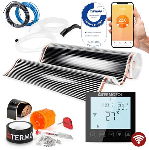 Termofol Riscaldamento Elettrico a Pavimento Set - Kit Riscaldamento con Termostato Wifi Riscaldamento ausiliario Potenza 140W/m² - Superficie 1,5 m² Riscaldamento Elettrico a Pavimento