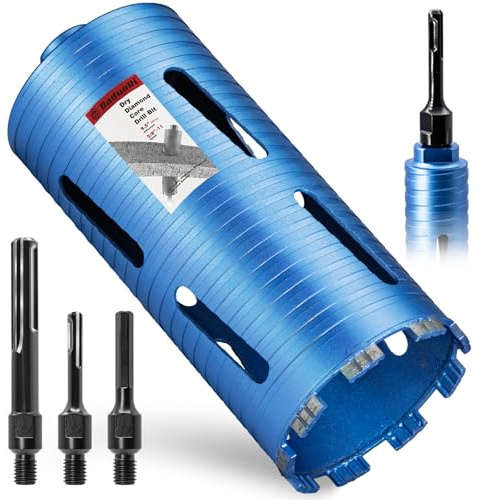 DaduoRi 4 1/2 Dry Core Drill Bit, 5/8-11 Thread, with 3 Adapters Included: SDS Plus, SDS Max and 1/2 Hex Shank; 9.5 Drilling Depth Diamond Core Bits for Brick, Block, Concrete, Stucco, Masonry