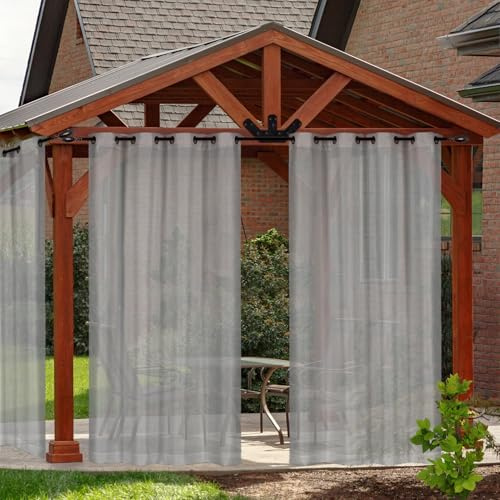 RCLONGEU Outdoor Vorhang Transparent Wetterfest mit Ösen (2 Stück) Voile Gardinen Vorhänge Für Balkon Terrasse Wasserdicht Sichtschutz Sonnenschutz (2x132*274CM,Hellgrau)