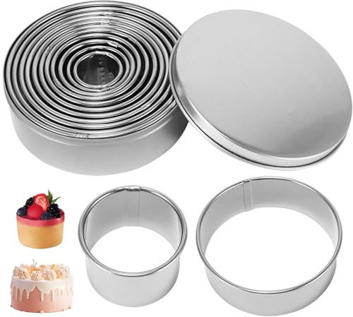 Set di 12 Formine Rotonde per Biscotti in Acciaio Inox, con Foro e Scatola di Conservazione Stampo Rotondo Perfetto per Biscotti, Ciambelle, Fondenti, Dolci Fai da Te