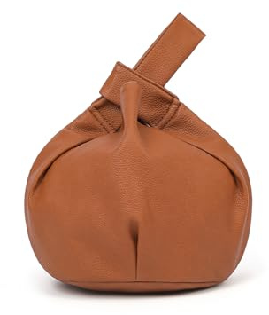 Pettata Borsa da donna con nodo al polso, piccola borsa da polso in pelle morbida, elegante pochette per ragazza, Marrone, Taglia unica