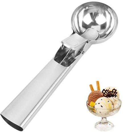 XCRPRT Porzionatore per gelato in acciaio inox, cucchiaio per gelato, porzionatore per gelato, con grilletto per gelato, pasta per biscotti, frullati, argento