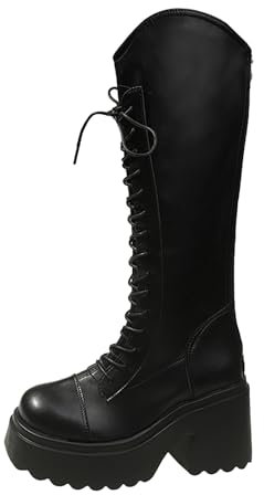 Botas altas para mujer con tacón de invierno occidental botas cremallera botas Texanas Camperos Botas de Punta Botas Elásticas Mujer Curvy Boots Equitación de Cowboy Cowgirl Botín, Negro , 38 EU