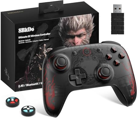 8BitDo Ultimate 2C Manette Sans Fil pour PC Windows/Android, Joysticks/Déclencheurs à Effet Hall, Pas Dérive, Fréquence D'interrogation 1000 Hz, Pare-chocs L4/R4 Remappables - Black Myth: Wukong