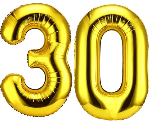 30 Luftballon für Frauen, XXL Zahlen Ballon Deko für Geburtstag, Hochzeit, Jubiläum Party Dekoration (Golden)