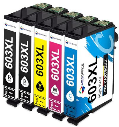 MEGFFICE 603XL druckerpatronen Kompatibel für Epson 603 603 XL für XP-2100 XP-2150 XP-3100 XP-3105 XP-3150 XP-4100 XP-4155 Workforce WF-2810 WF-2830 WF-2835 WF-2840 WF-2850 Drucker - 5 Pack