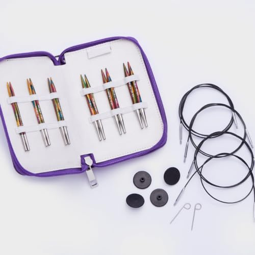 Knit Pro Symfonie Wood Rundstricknadel-Set, kurz, austauschbar, 8,9 cm, 6 Paar Nadelspitzen mit 4 Kabeln und Zubehör, 3,50, 4,00, 4,50, 5,00, 5,50, 6,00 mm