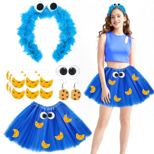 Ekukeon Cookie Monster Kostüm Damen Mädchen,Krümelmonster Kostüm,Tüll Rock