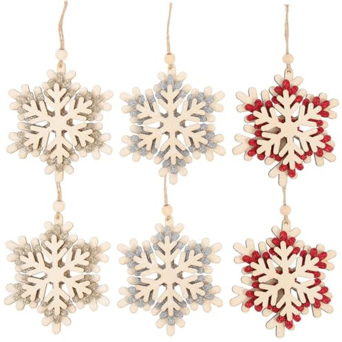 BUGUUYO 6stücke Holzanhänger Schneeflocke Für Weihnachtsbaum Weihnachtsdekoration Weihnachtsanhänger Hängedeko Weihnachtsbaumschmuck Weihnachtsschmuck Zum Aufhängen Ornament Für Heimdekora