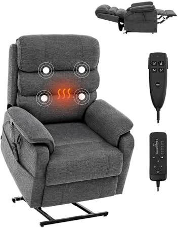 VEVOR Elektrisk vilstol, lyftstol med värme och massage för äldre, dubbel motor avslappningsstol med 2 rep mot fall, oändlig positionsjustering, mörkgrå, M