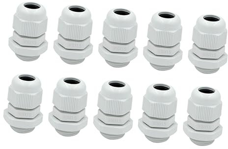 DOITOOL M16x1.5 Waterproof Cable Gland with Locknut White Plastic Connector for Industrial Wiring, 10pcs Sturdy Cable Connector Set for Outdoor Electrical Applications