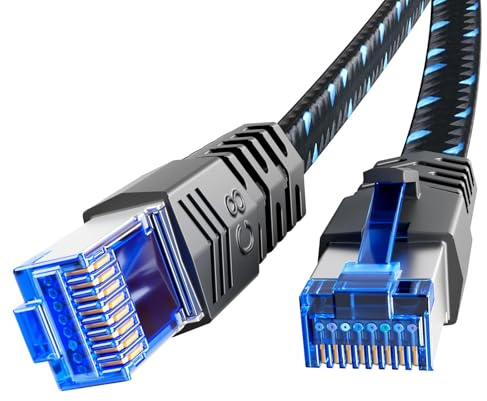 Ercielook Cat8 LAN-Kabel 20m, Nylon-Geflecht 40 Gbit/s - Für Router | Hochgeschwindigkeits-Netzwerkkabel 2000MHz, Flach Ethernet Kabel mit metallischer RJ45-Stecker Für Modem/Switch