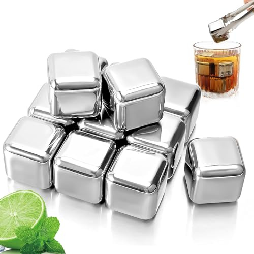 12 Cubos De Hielo De Acero Inoxidable, 304 Cubos De Hielo Reutilizables De Acero Inoxidable Con Pinzas De Hielo y Caja De Clip De Silicona, Adecuado Para Accesorios De Barra De Cócteles