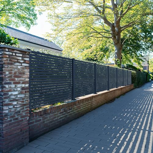Kit Valla de Aluminio Calado sobre Pared OLINDA Antracita 12,85x1,8m - Lamas caladas 21x45x1780 mm - Mampara de privacidad - Palisade