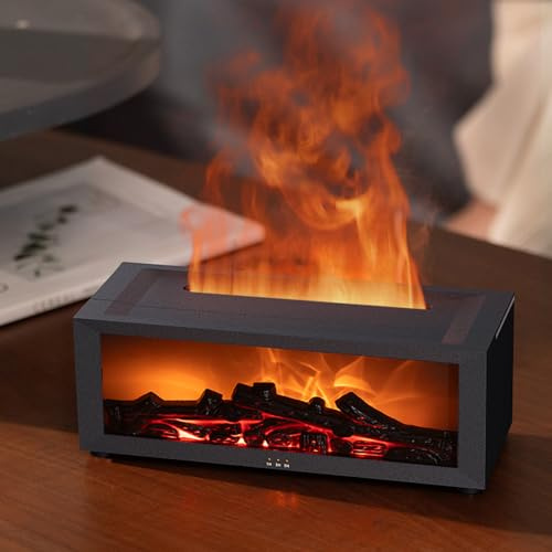 Diffusor LED Kamin Aroma Luftbefeuchter mit Fernbedienung, Dynamischem Flammeneffekt, 151ml Öl Aromatherapie Nano Nebel Diffusor für Schlafzimmer Büro