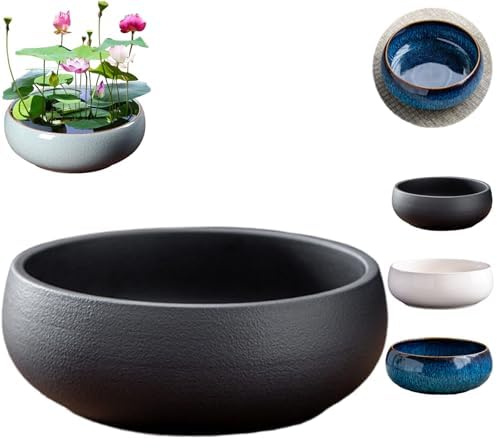 Maceta de cerámica para plantas acuáticas, maceta decorativa para interiores y exteriores para loto, lirio de agua, suculentas y flores acuáticas (C)