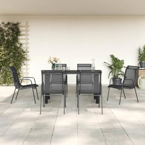 IKAYAA Conjunto Comedor para Jardín Exterior, Muebles de Jardín en Acero y Textilene, Mesa y 6 Sillas Jardín, Set de Muebles de Mimbre para Terraza o Patio #24