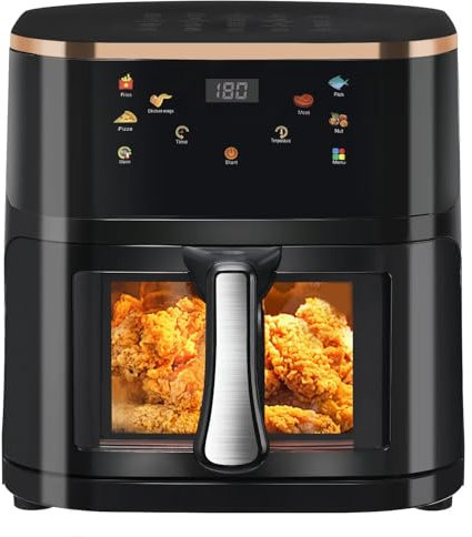 Air Fryer, friggitrice ad aria senza olio 9L con display digitale e finestra visibile, forno elettrico, multifunzione, 1800 W, 6 programmi preimpostati, timer 60 minuti, cestello lavabile in
