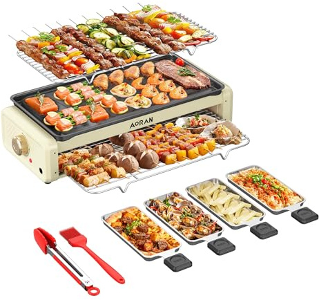 Aoran Electric Smokeless Grill, 1800W Nonstick Indoor Griddle Pan, Multifunctional Skillet for Frying, Baking, Stewing, Easy to Clean, Adjustable Temperature, Family-Sized 19.6'' x 9'' Cooking Area