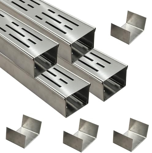 SXSJMY Entwässerungsrinne flach 7 cm breit 4 m lang, ablaufrinne aussen aus 304 Edelstahl mit Kupplung, entwässerungsrinne schmal für Beton/Pflastersteine/Terrassen/Gehwege