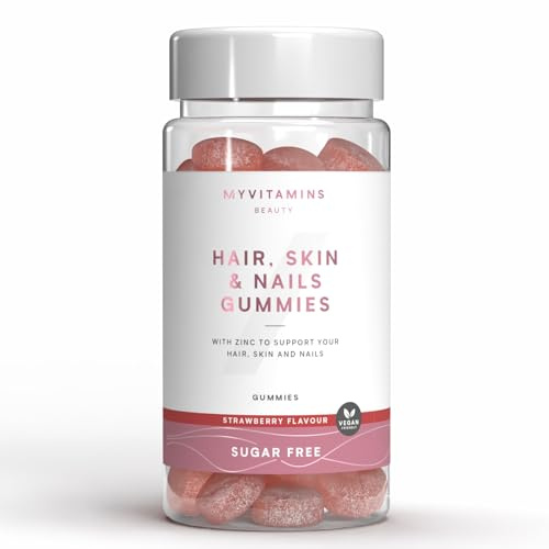 Myvitamins Hair, Skin and Nails Gummies – Biotin Hair Growth, Zinc & Vitamin C – Hair Vitamins for Women & Men – Hair Growth & Skin Support – Sugar Free Strawberry – 60 Vegan Chewable Supplements