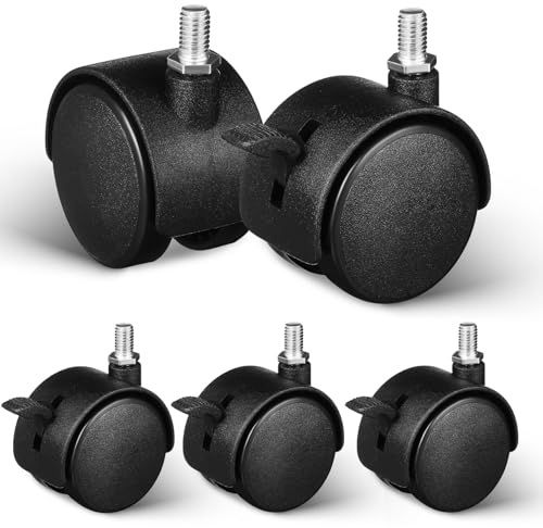 Operitacx 5 Ruedas Giratorias para Muebles Vástago M8 y Freno, Material Pp Negro, Diseño Resistente y Reducción de Ruido para Suelos de Madera
