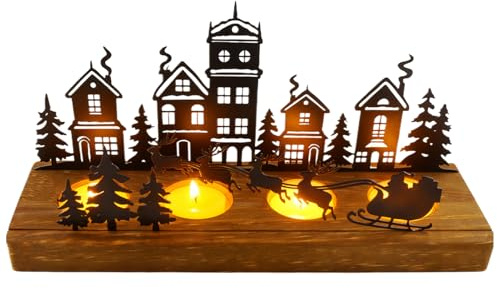 Advent Kerzenhalter,Adventskranz Metall mit Holz Haltern,Adventskranz Teelichthalter,Kerzenständer Weihnachten Länglich,Kerzentablett Adventsgesteck,Adventsdeko,Tischdeko Weihnachtsdeko
