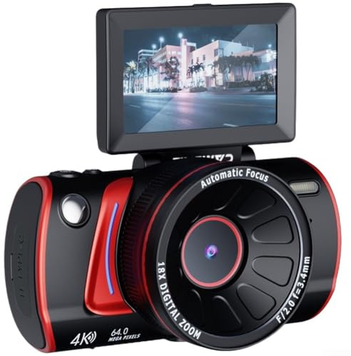 Fotocamera digitale 4K HD, fotocamera digitale 4K per fotografia, funzione WiFi, schermo a flip, supporta 256 GB di spazio di archiviazione per viaggi (nero)