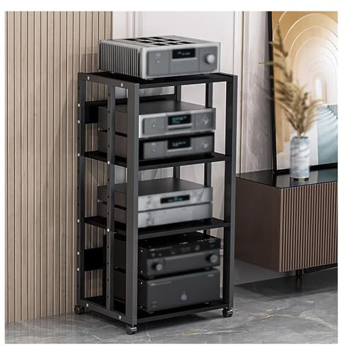 4-Tier Corner TV Stand Home Theatre Media Rack Audio Video Storage Cabinet for Living Room Stereo Console Unit Gaming Shelves Record Player Holder (Black)