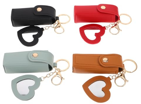 LOORGVEL 4 Pièces Pochette à Rouge à Lèvres en Cuir PU avec Miroir et Porte-clés Organisateur Compact de Voyage pour Soin des Lèvres et Gloss Étui Portable pour Sac à Main