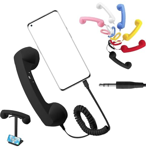 tiwuuyo Auriculares vintage retro con conector jack tipo C de 3,5 mm, auriculares de teléfono fijo, estilo vintage, para llamadas de ordenador portátil, tableta y videoconferencias (negro de 3,5 mm)