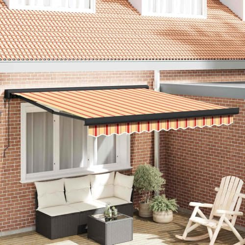 Tenda da sole per balcone, tenda a rullo laterale, tenda da giardino retrattile giallo e arancione, 350 x 250 cm, in metallo, per caffetterie, esterni, cortile, facile da montare
